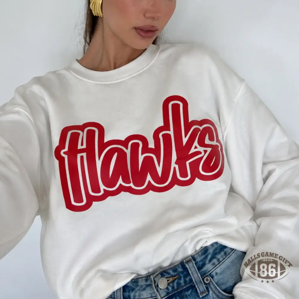 🏈 Retro Bubble Letter Hawks Spirit Crewneck Sweatshirt, Custom School Mascot Game Day Oversized Pullover