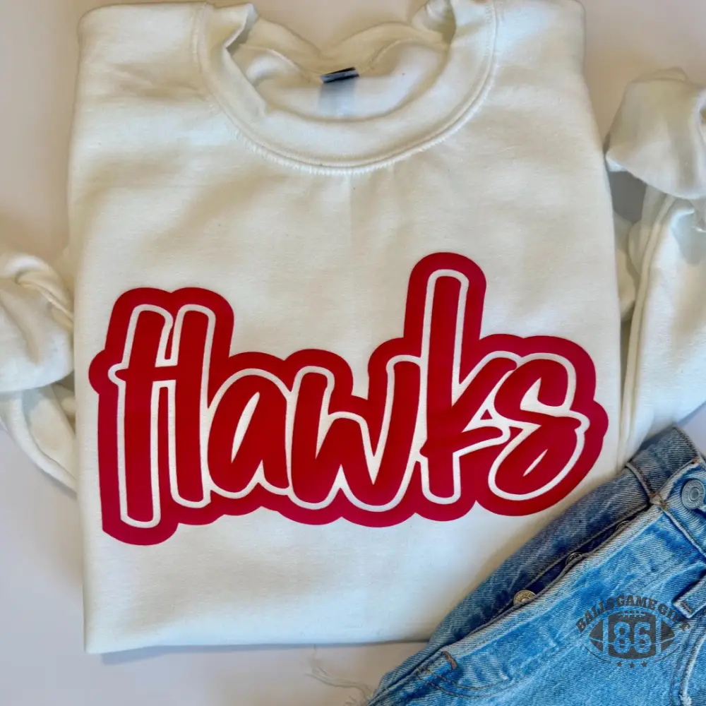 🏈 Retro Bubble Letter Hawks Spirit Crewneck Sweatshirt, Custom School Mascot Game Day Oversized Pullover