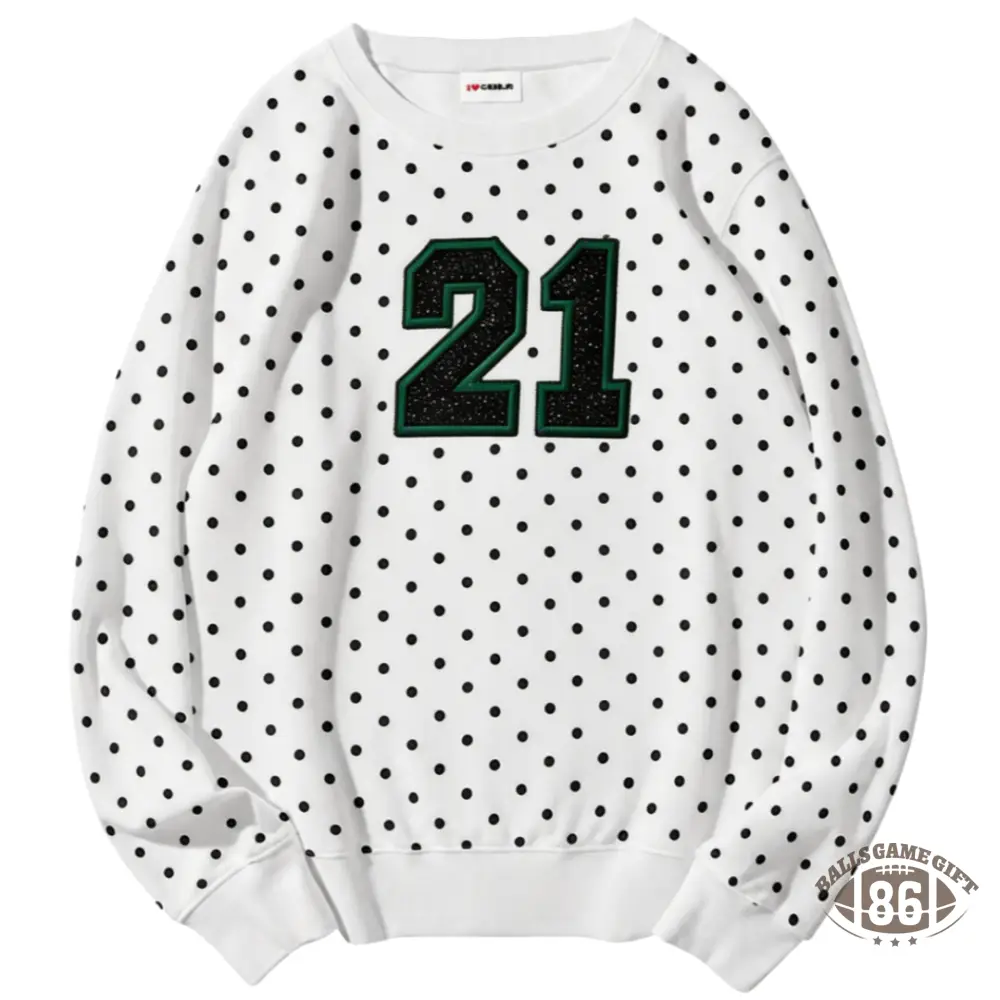 Retro Game Day Sweatshirt | Women Polka‑Dot Glitter Number Crew Neck Pullover