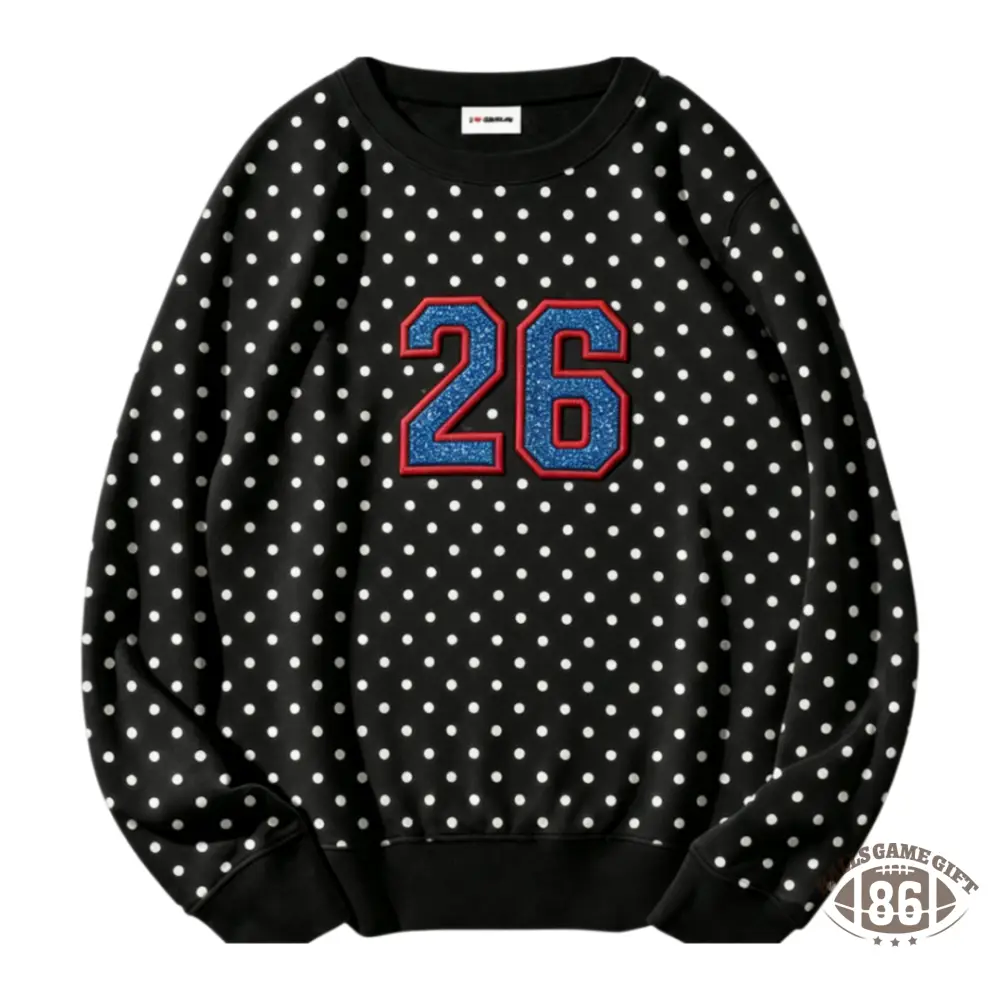 Retro Game Day Sweatshirt | Women Polka‑Dot Glitter Number Crew Neck Pullover