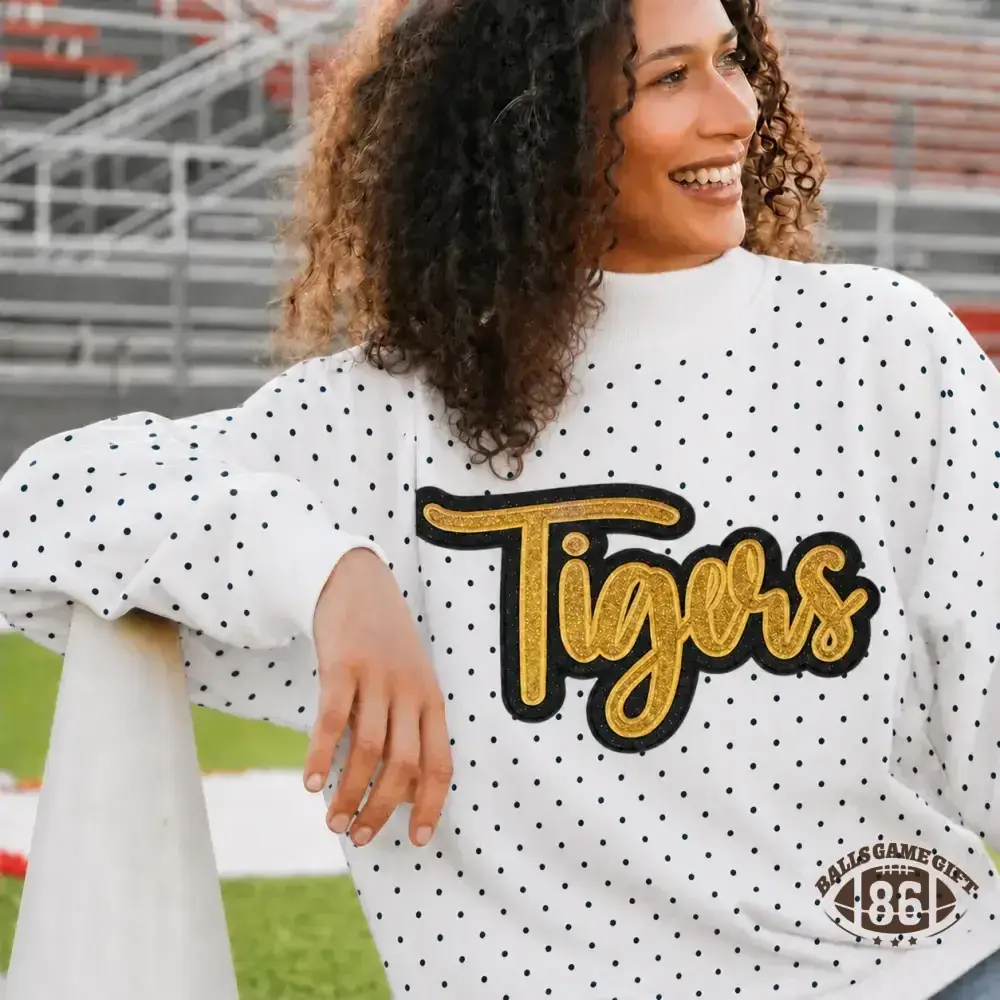Custom Game Day Polka Dot Mock Neck Sweatshirt | Team Spirit Fan Top