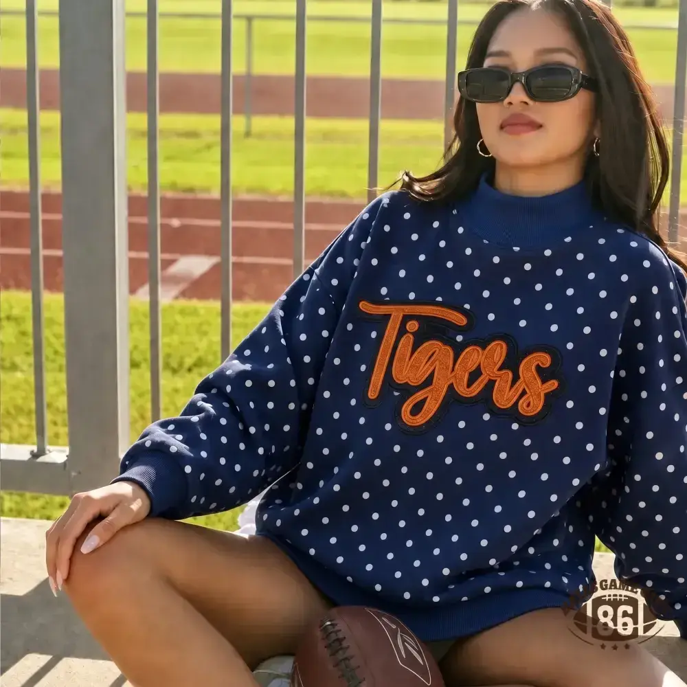 Custom Game Day Polka Dot Mock Neck Sweatshirt | Team Spirit Fan Top