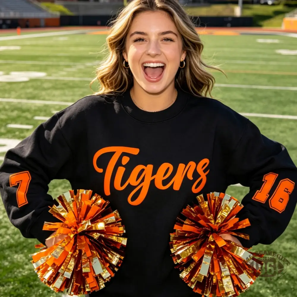 Retro Team Crewneck, Custom Sleeve Numbers, Game Day Cheer Sweatshirt