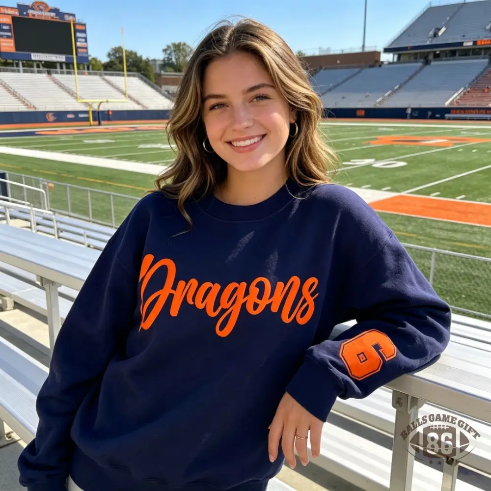 Retro Team Crewneck, Custom Sleeve Numbers, Game Day Cheer Sweatshirt