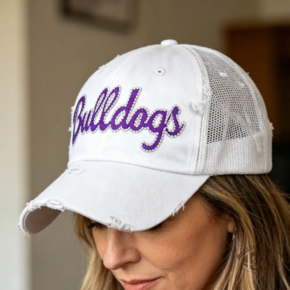 Rhinestone Distressed Mesh Trucker Hat - Retro Baseball Cap for Women