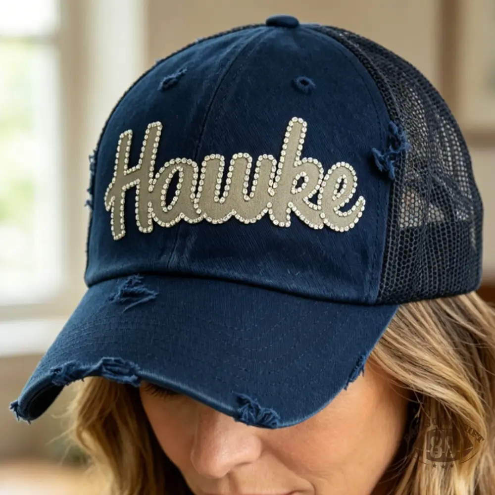 Rhinestone Distressed Mesh Trucker Hat - Retro Baseball Cap for Women
