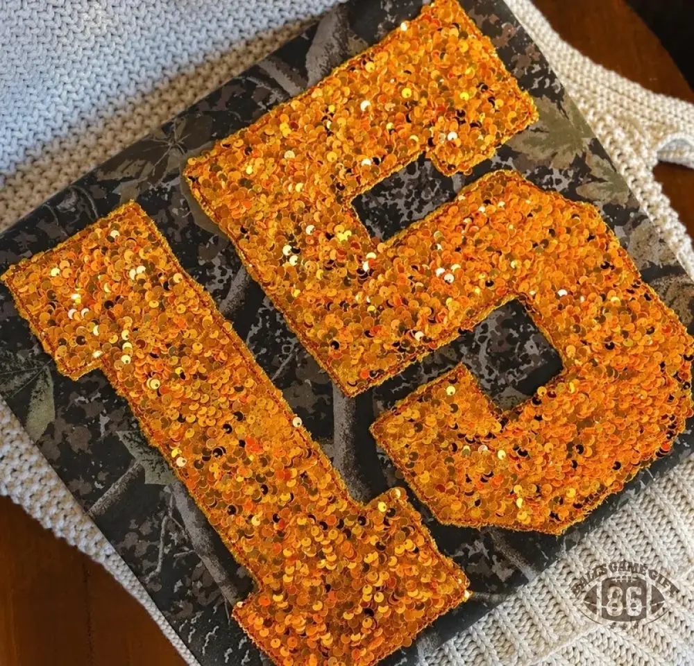 Sequin Numeral Sweatshirt, Retro Camouflage Game Day Casual Top