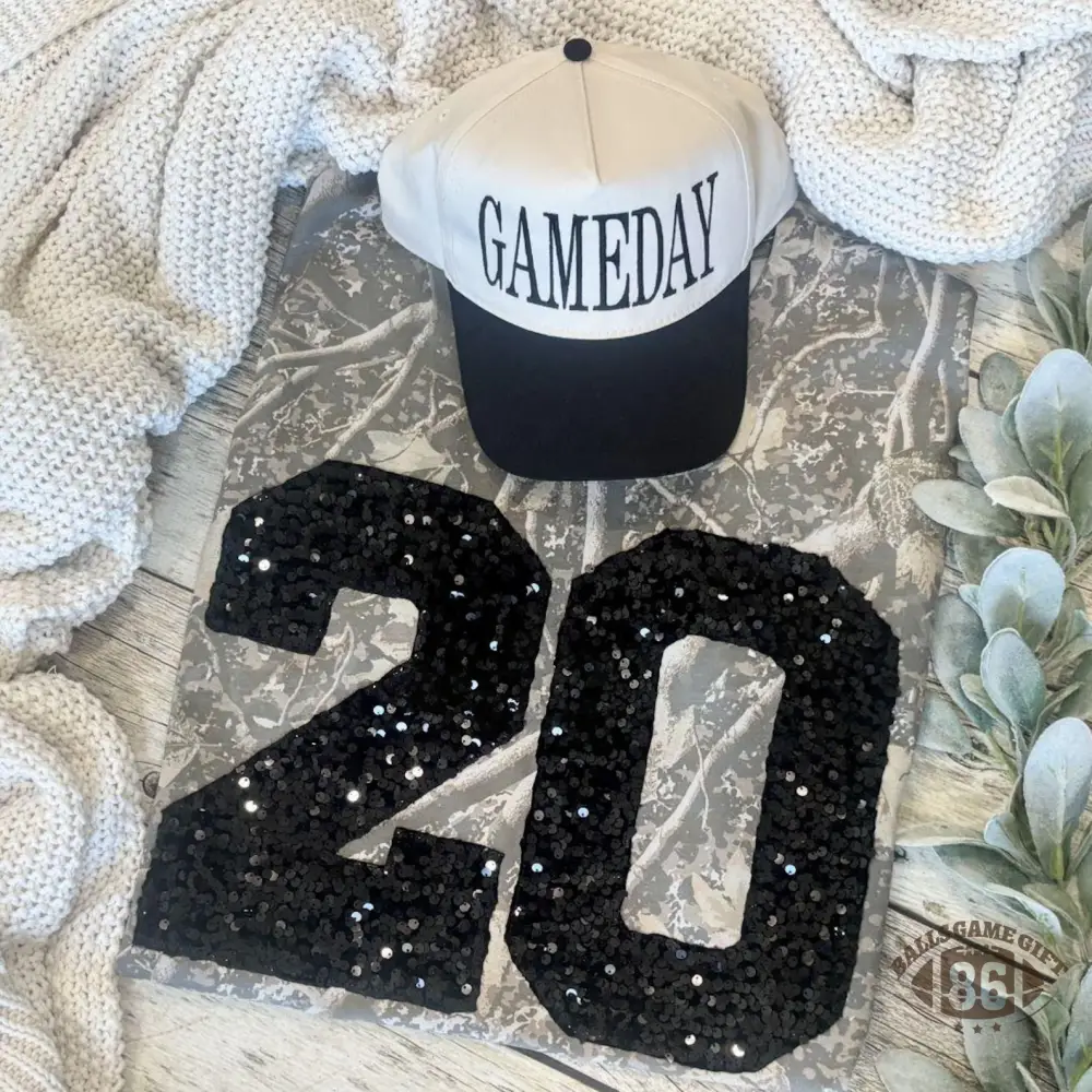 Sequin Numeral Sweatshirt, Retro Camouflage Game Day Casual Top
