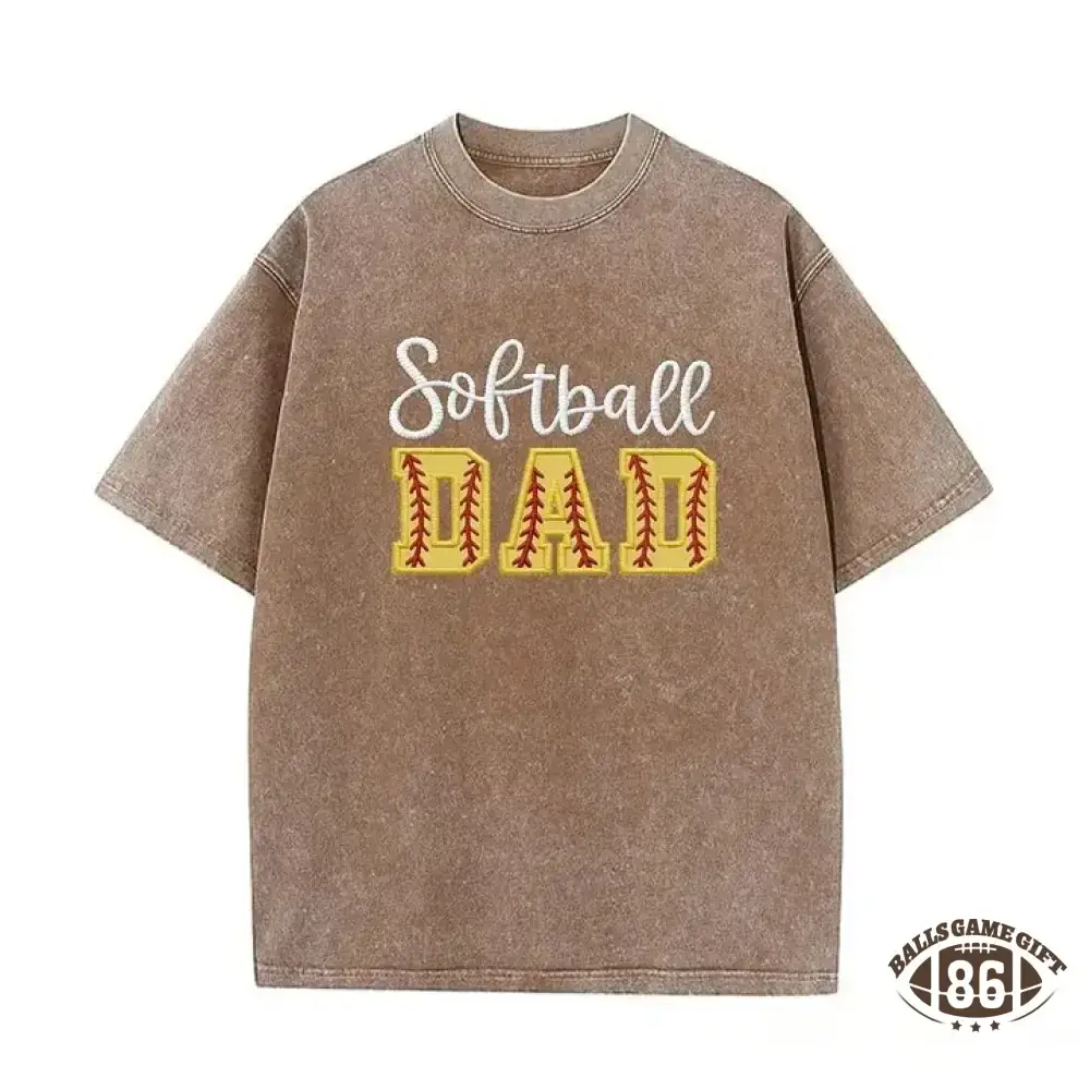 Softball DAD or MOM Applique Embroidery Personalized Washed T-Shirt