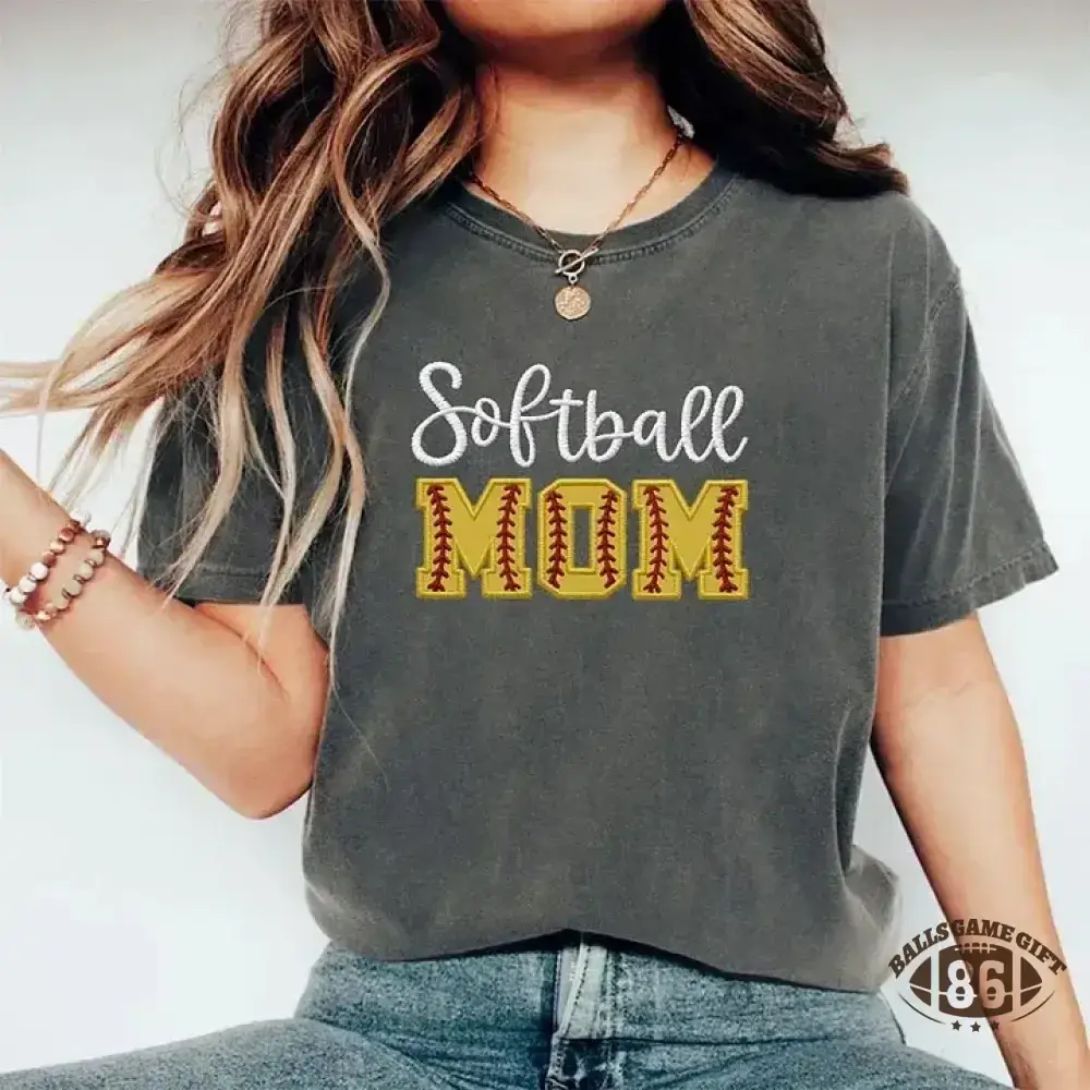 Softball DAD or MOM Applique Embroidery Personalized Washed T-Shirt