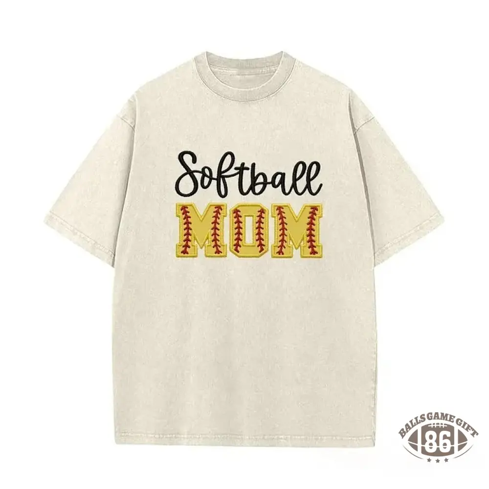 Softball DAD or MOM Applique Embroidery Personalized Washed T-Shirt