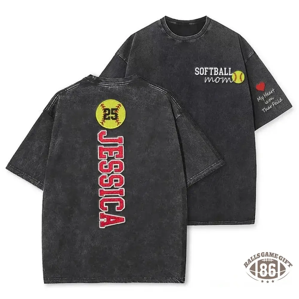 Softball Mom Washed T-Shirt Glitter Embroidery Name or Team Name Shirt