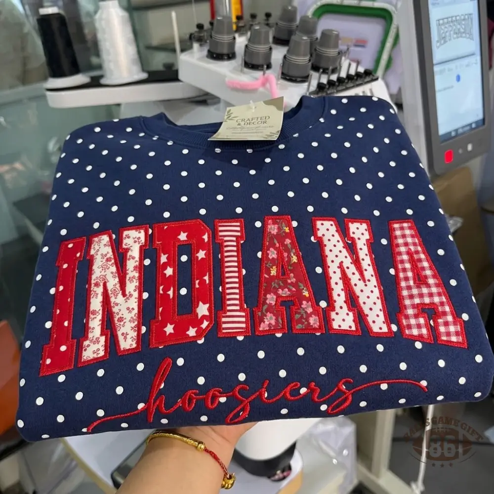 Vintage American Collegiate Embroidered Sweatshirt, Polka Dot Appliqué Patchwork Crewneck 