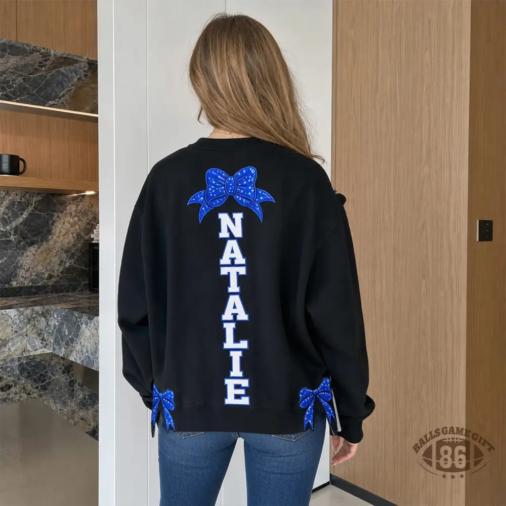 Vintage Cheer Mama Bow Name Glitter Oversized Sweatshirt Game Day Wear
