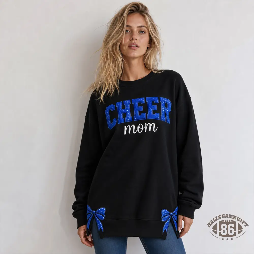 Vintage Cheer Mama Bow Name Glitter Oversized Sweatshirt Game Day Wear