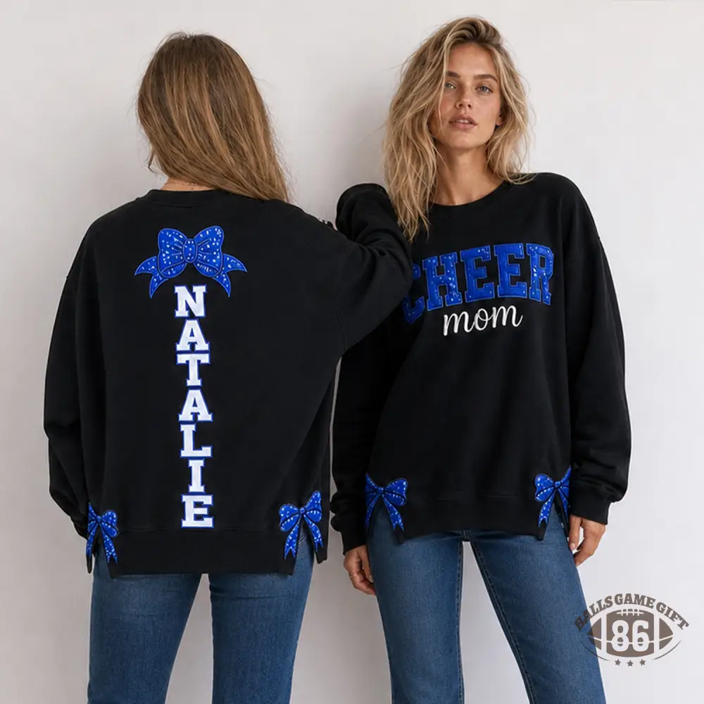 Vintage Cheer Mama Bow Name Glitter Oversized Sweatshirt Game Day Wear