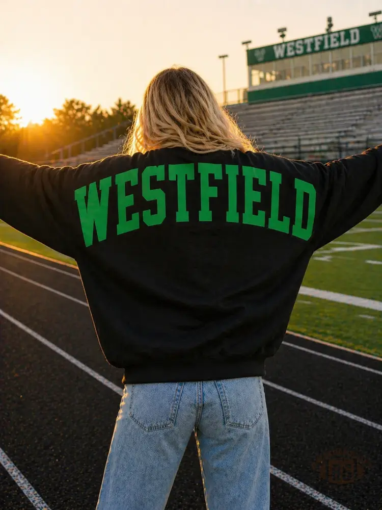 Vintage High School Varsity Back Print Crewneck Sweatshirt | Retro Collegiate Oversized Pullover