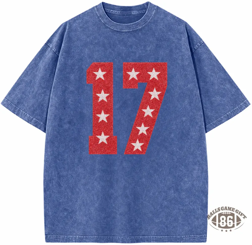 Vintage Washed T-Shirt, Glitter Number & Star Design, Retro American Game Day Top
