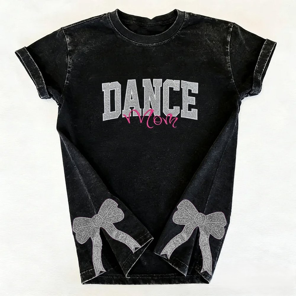 Proudstitch Personalized Custom Glitter Embroidered Dance Mom Washed T-Shirt