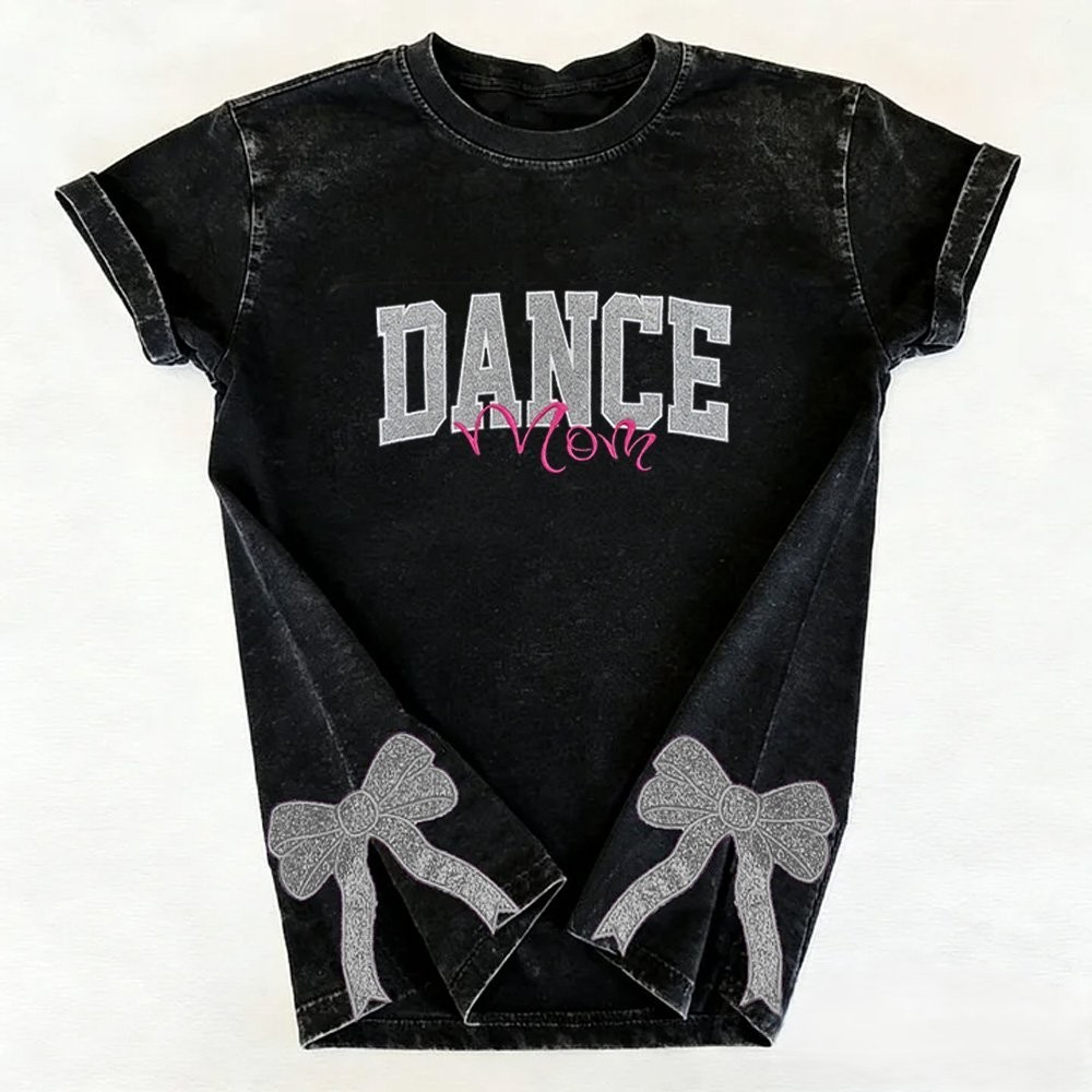 Proudstitch Personalized Custom Glitter Embroidered Dance Mom Washed T-Shirt