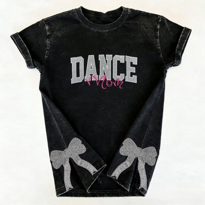 Proudstitch Personalized Custom Glitter Embroidered Dance Mom Washed T-Shirt