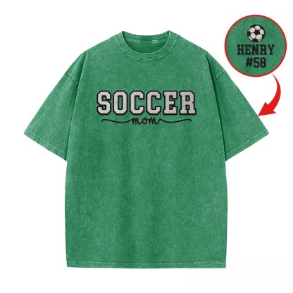 Proudstitch Soccer Mom Side Bow Glitter Embroidery Washed T-Shirt Soccer Mom Apparel