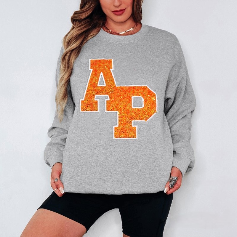  Personalized Sequin Number or Letter Sweatshirt Embroidered Team Initial Crewneck Hoodie T-Shirt