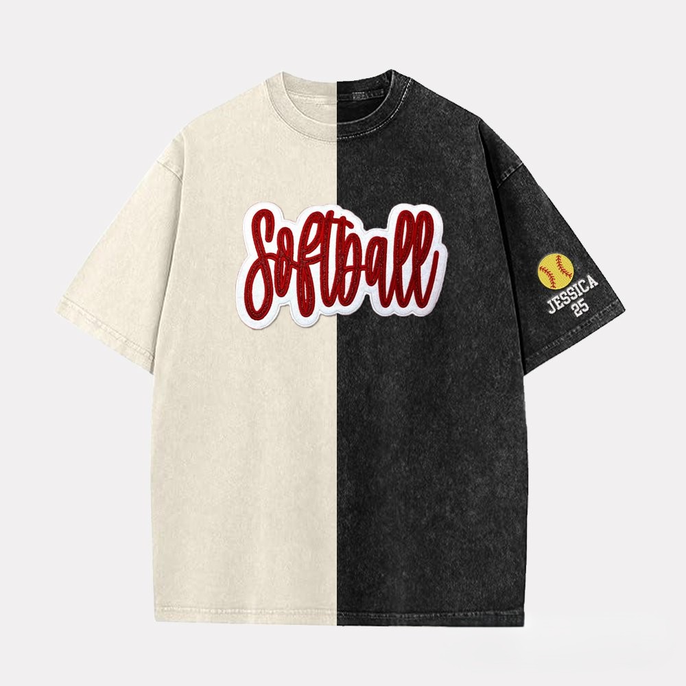 Proudstitch Glitter Team Mascot Two Tone Embroidered Vintage Washed T-Shirt For Game Day