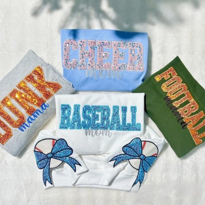 Personalized Sports Mom Sweatshirt Sequin Embroidery with Side Bows