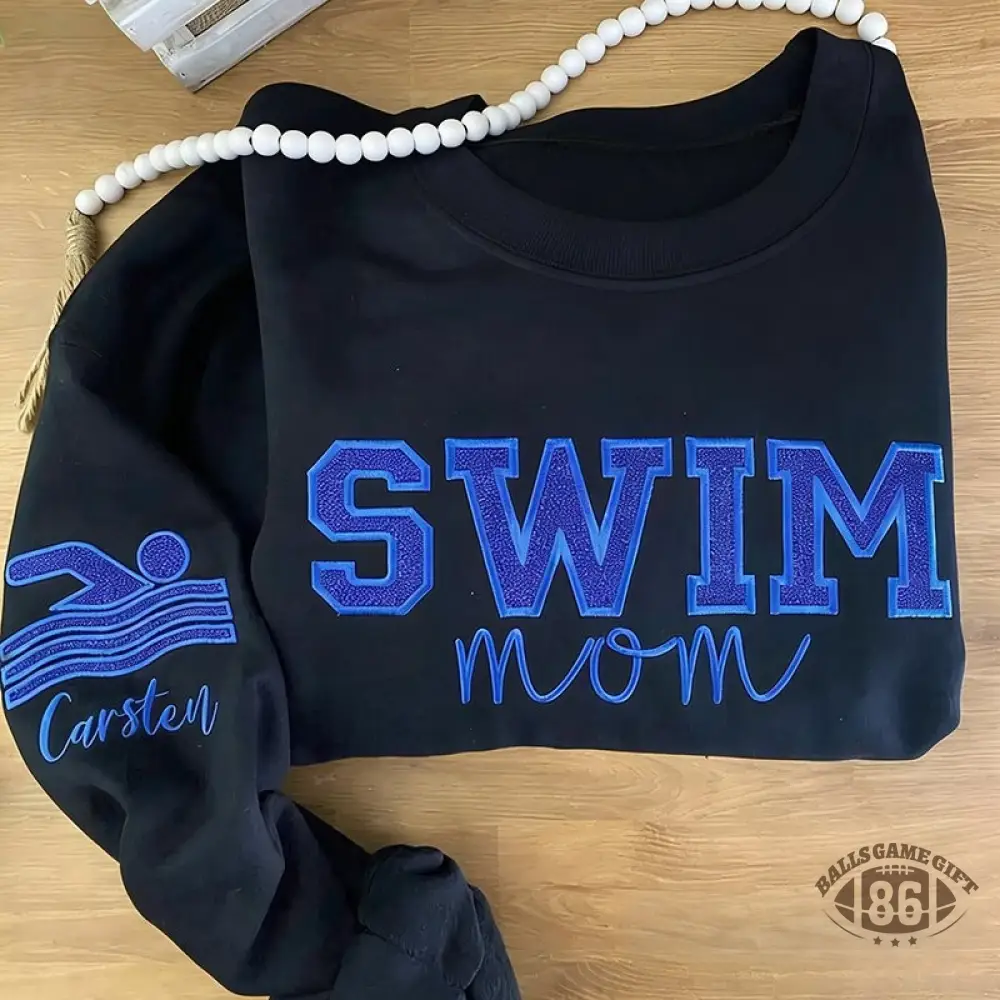 Proudstitch Personalized Embroidered Swim Mom Sweatshirt Custom Swim Applique Crewneck