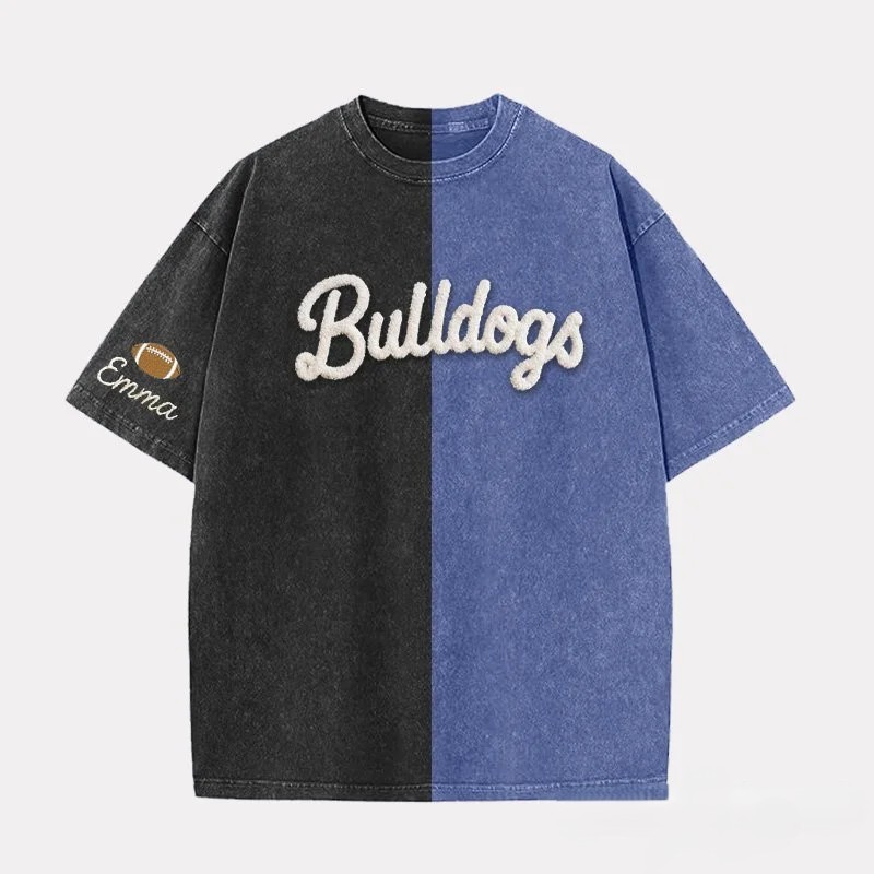 Personalized Chenille YARN EMBROIDERED Game Day Two Tone Washed T-shirt