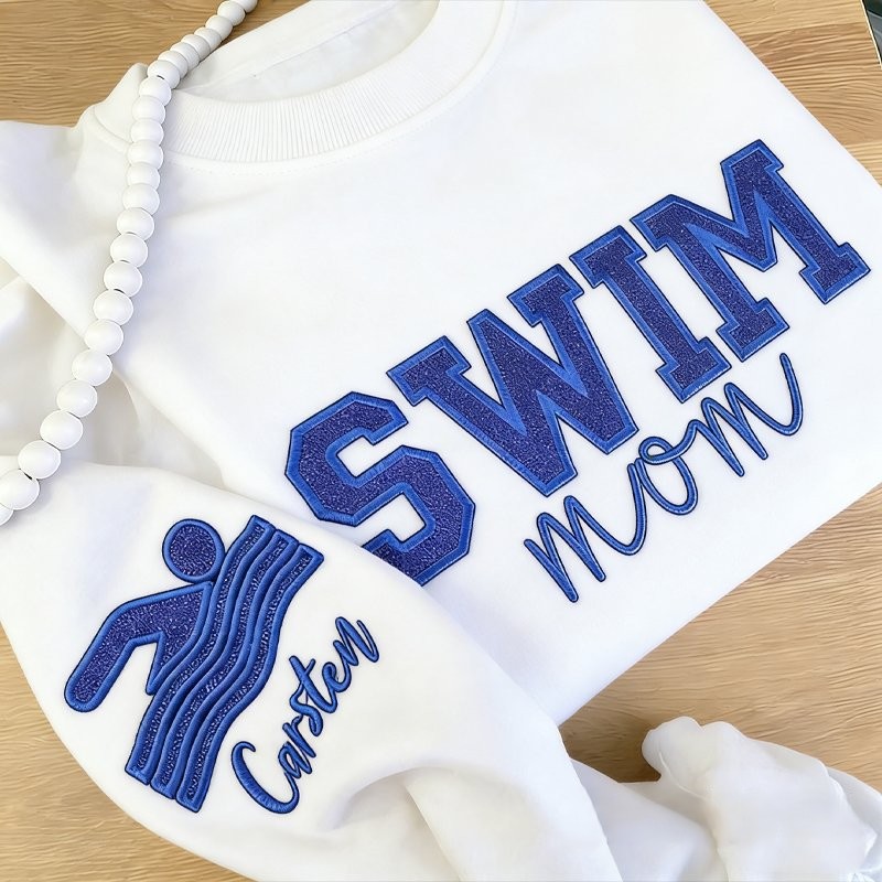 Proudstitch Personalized Embroidered Swim Mom Sweatshirt Custom Swim Applique Crewneck