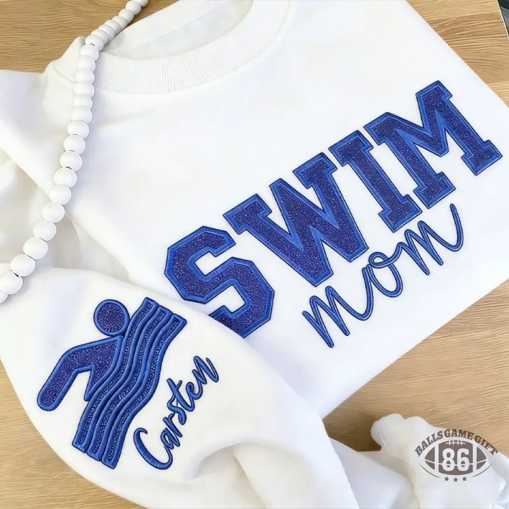 Proudstitch Personalized Embroidered Swim Mom Sweatshirt Custom Swim Applique Crewneck