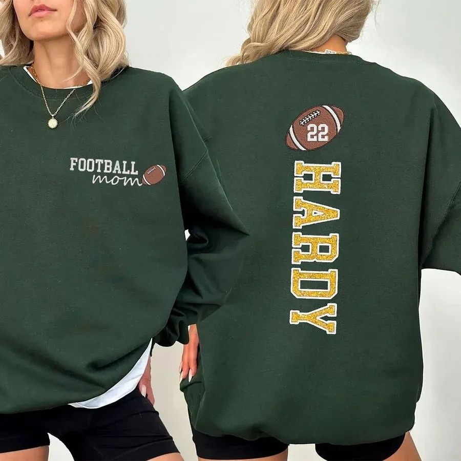 Football Mom Sweatshirt Personalized Glitter Embroidery Name or Team Name Sweatshirt | Mother's Day Gift