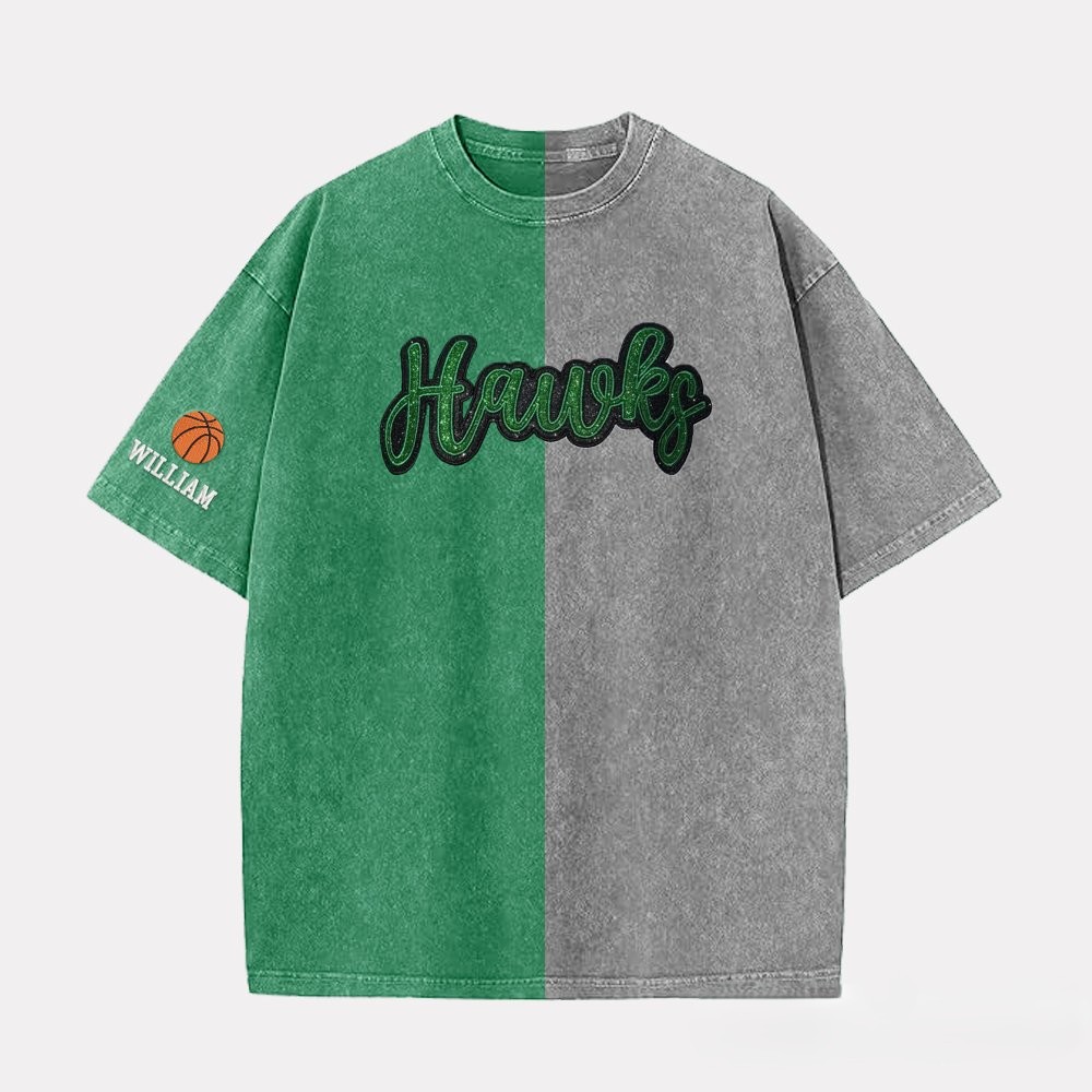 Proudstitch Glitter Team Mascot Two Tone Embroidered Vintage Washed T-Shirt For Game Day