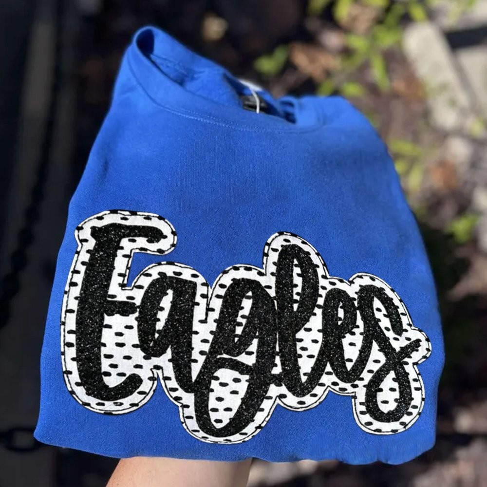 Personalized School Spirit  Applique Sweatshirt Glittered Applique Embroidery Team Name Apparel