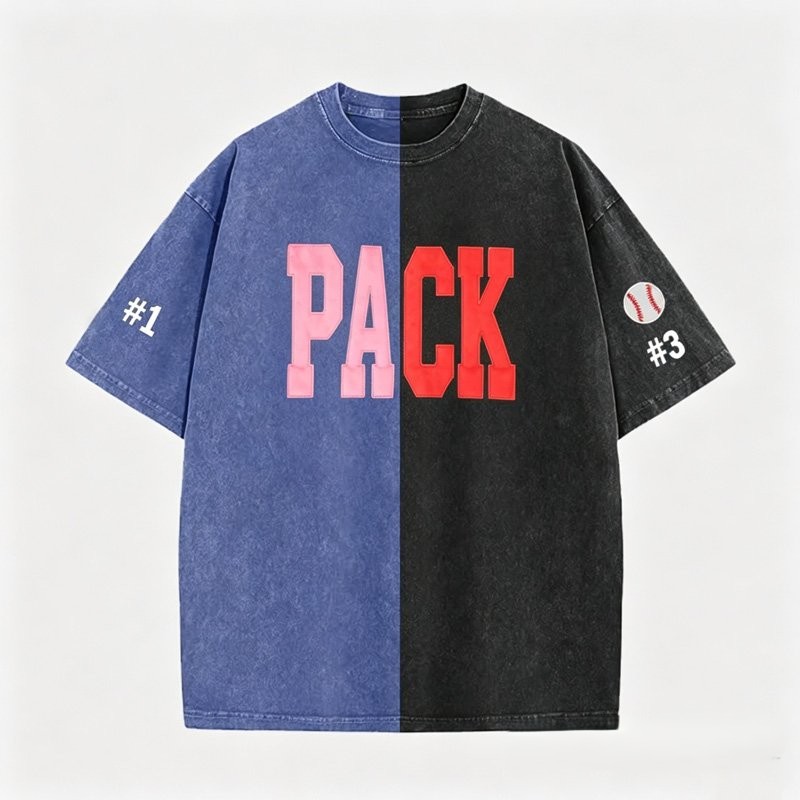 Proudstitch Fabric Applique MAMA Two Tone Embroidered Vintage Washed T-Shirt For Game Day