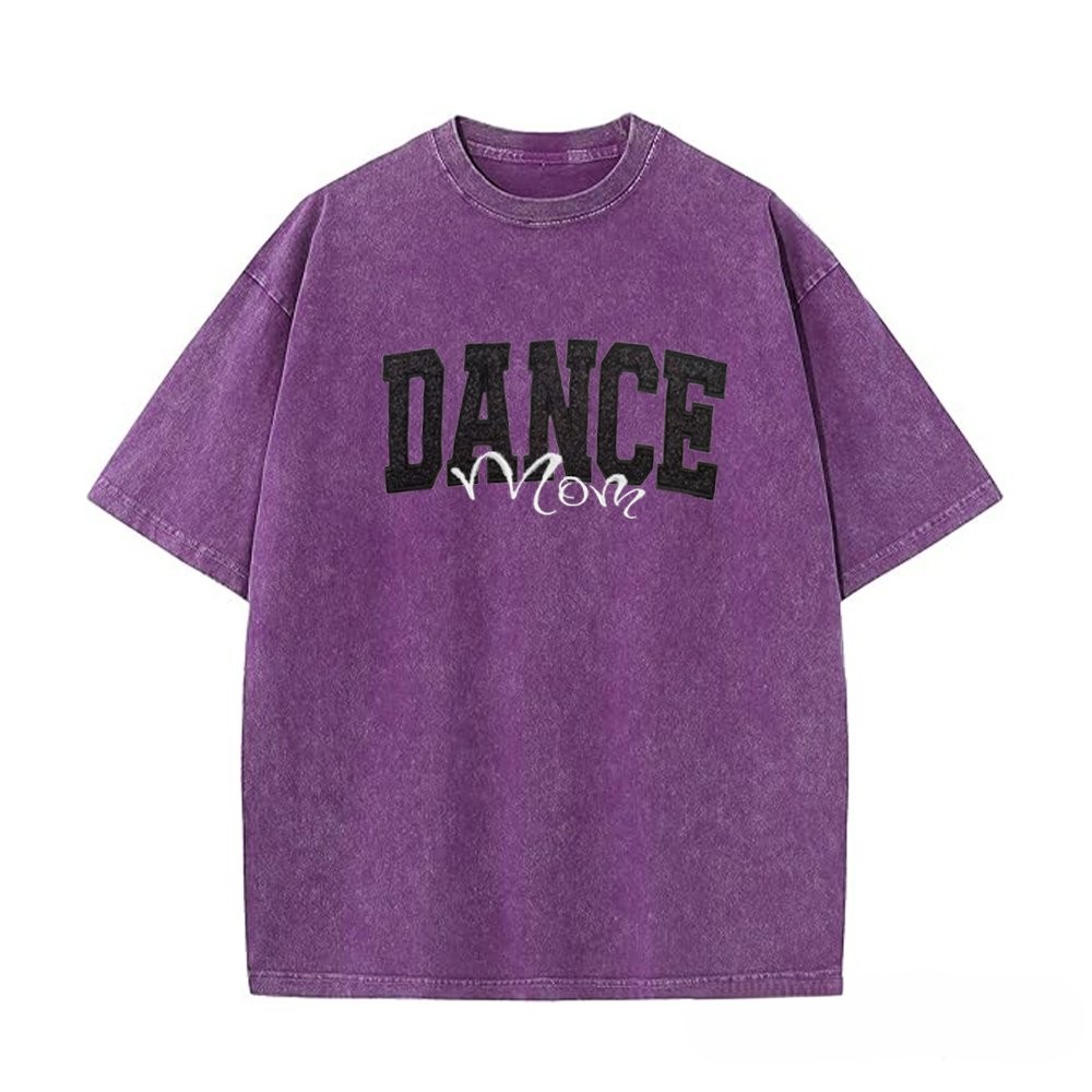 Proudstitch Personalized Custom Glitter Embroidered Dance Mom Washed T-Shirt