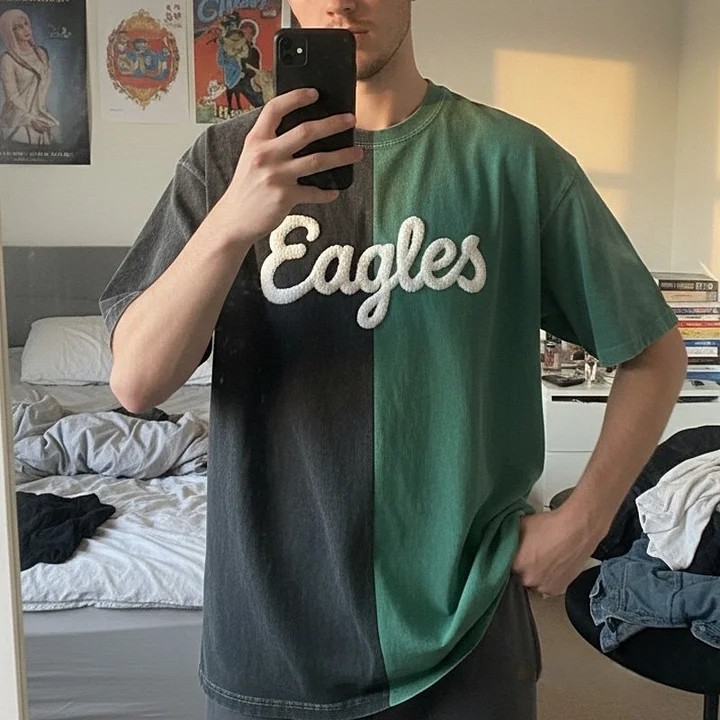 Personalized Chenille YARN EMBROIDERED Game Day Two Tone Washed T-shirt