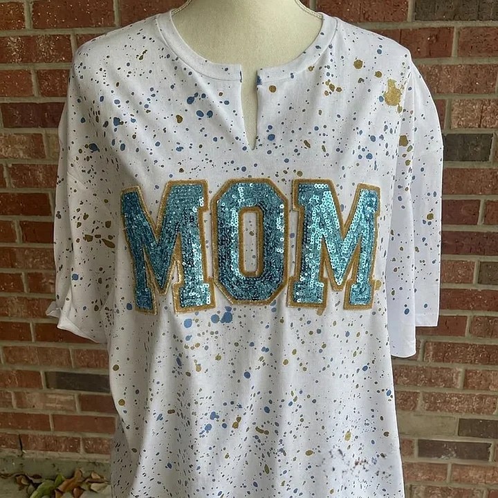 Personalized Custom Mascot Sequin Dot Sweatshirt Velvet Mothers Day Gift for Mom