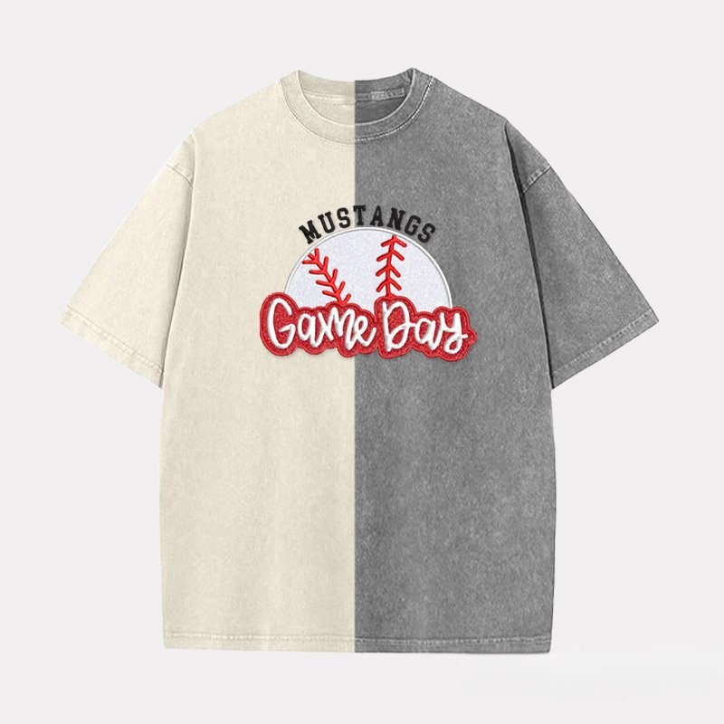 Proudstitch Embroidery Baseball Game Day Two Tone Vintage T-Shirt Custom Baseball Washed Shirt