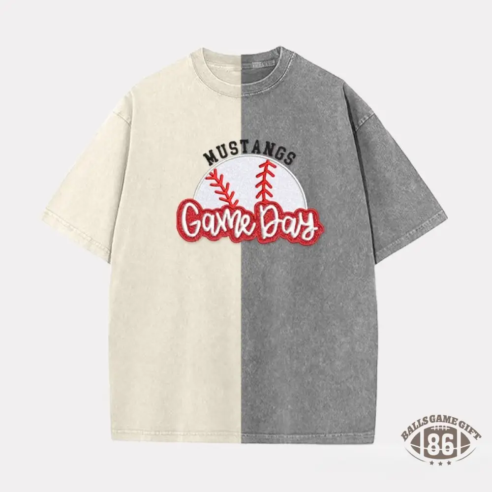Proudstitch Embroidery Baseball Game Day Two Tone Vintage T-Shirt Custom Baseball Washed Shirt