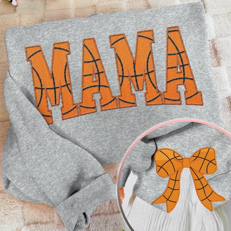 MAMA Basketball Coquette Side Bow Sweatshirt Retro Trendy Coquete Lover Sweater | Gifts for Sports Mom