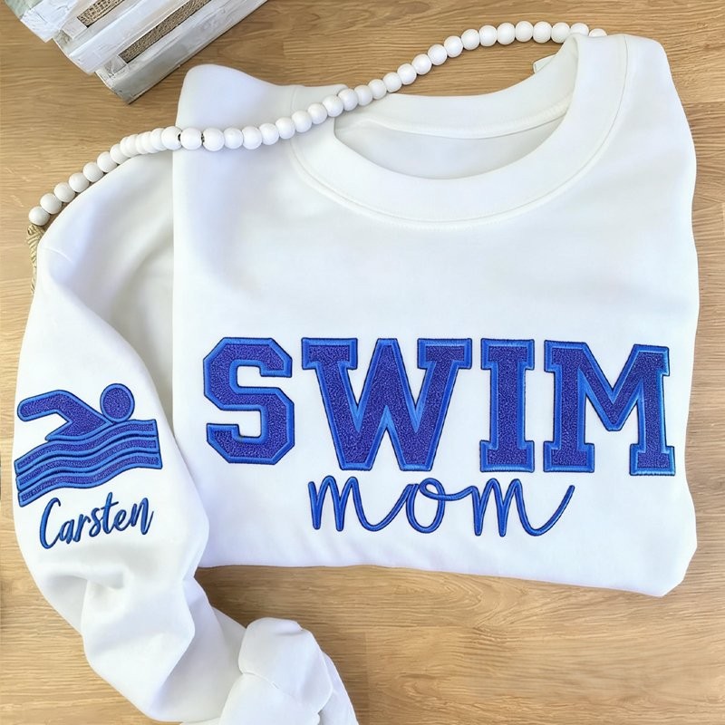Proudstitch Personalized Embroidered Swim Mom Sweatshirt Custom Swim Applique Crewneck