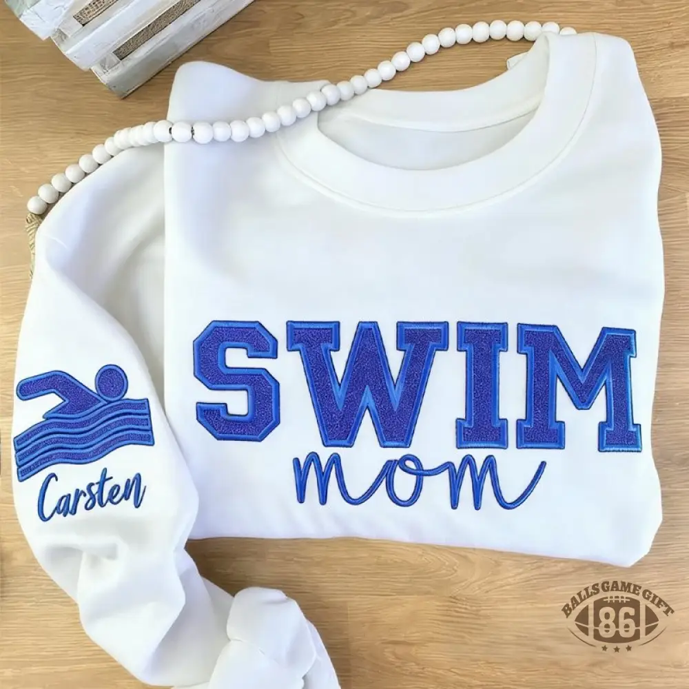 Proudstitch Personalized Embroidered Swim Mom Sweatshirt Custom Swim Applique Crewneck