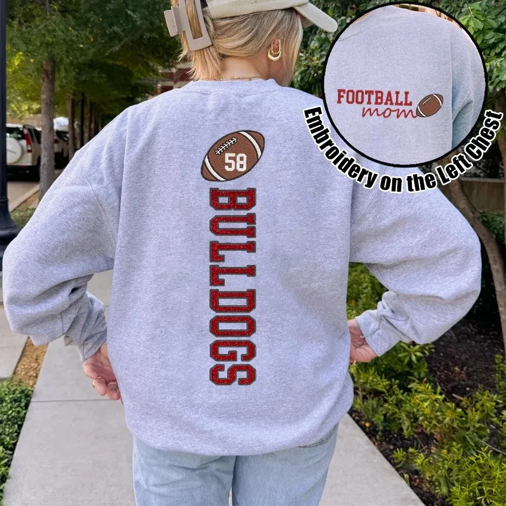 Football Mom Sweatshirt Personalized Glitter Embroidery Name or Team Name Sweatshirt | Mother's Day Gift