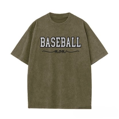 Proudstitch Baseball Mom Dad Glitter Embroidered Washed T-shirt with Side Bow