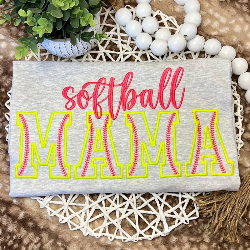 Proudstitch Softball Mama Embroidered Sweatshirt Softball Mom Hoodie Sweatshirt T-Shirt