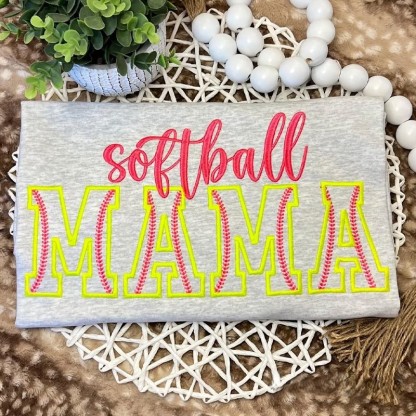 Proudstitch Softball Mama Embroidered Sweatshirt Softball Mom Hoodie Sweatshirt T-Shirt