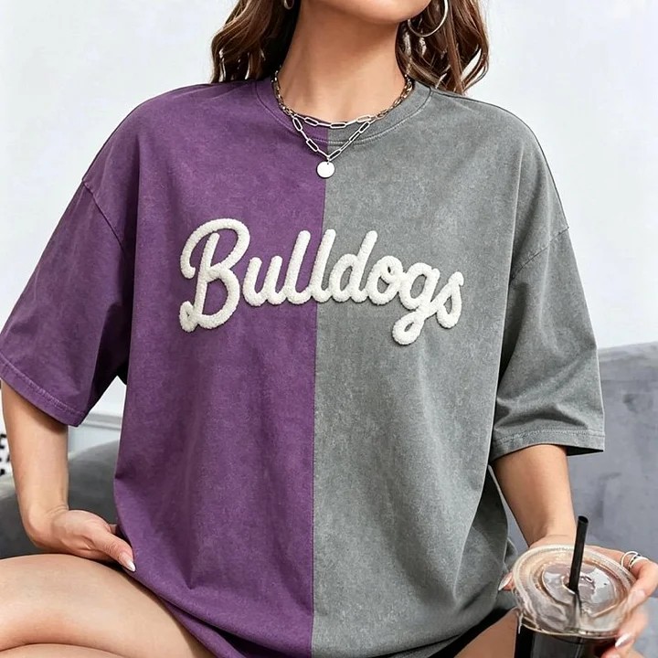 Personalized Chenille YARN EMBROIDERED Game Day Two Tone Washed T-shirt